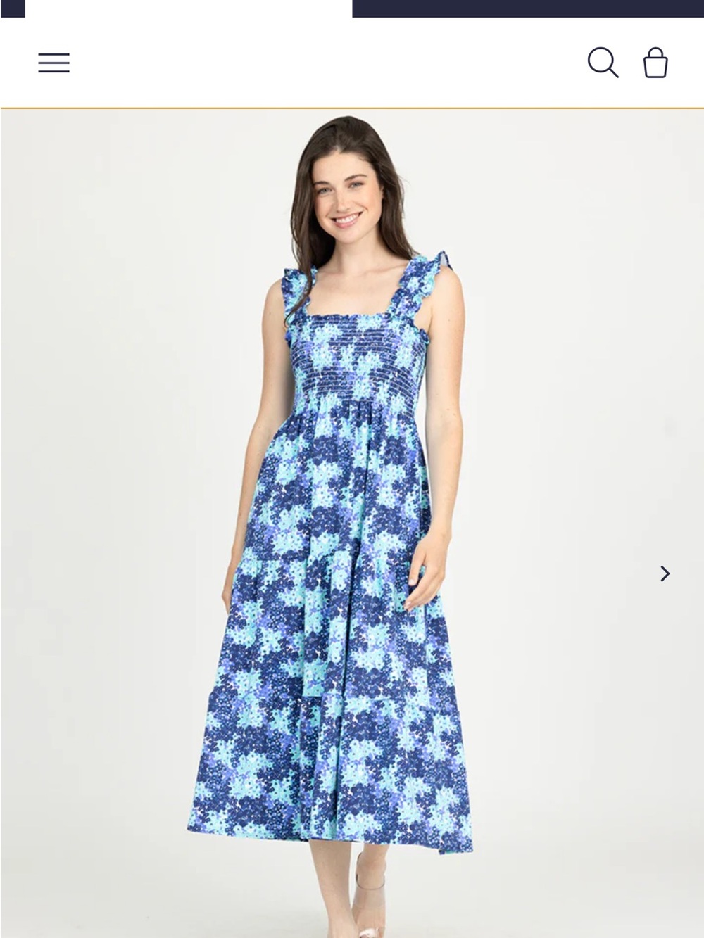 MAHI GOLD Blue Floral Smocked Maxi Dress